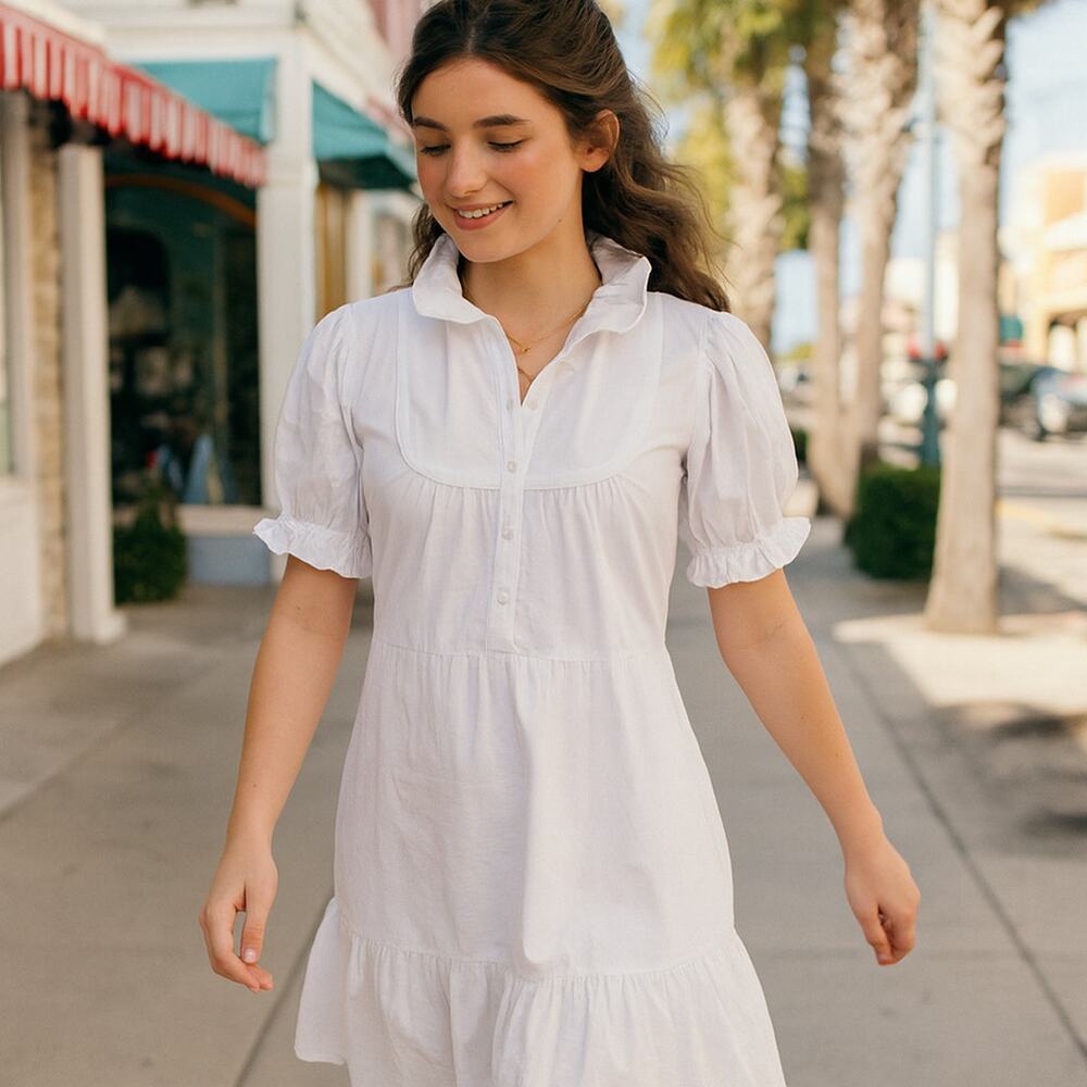S'edge White Coquette Ruffle Erin Dress‎ Puff Sleeves size XS